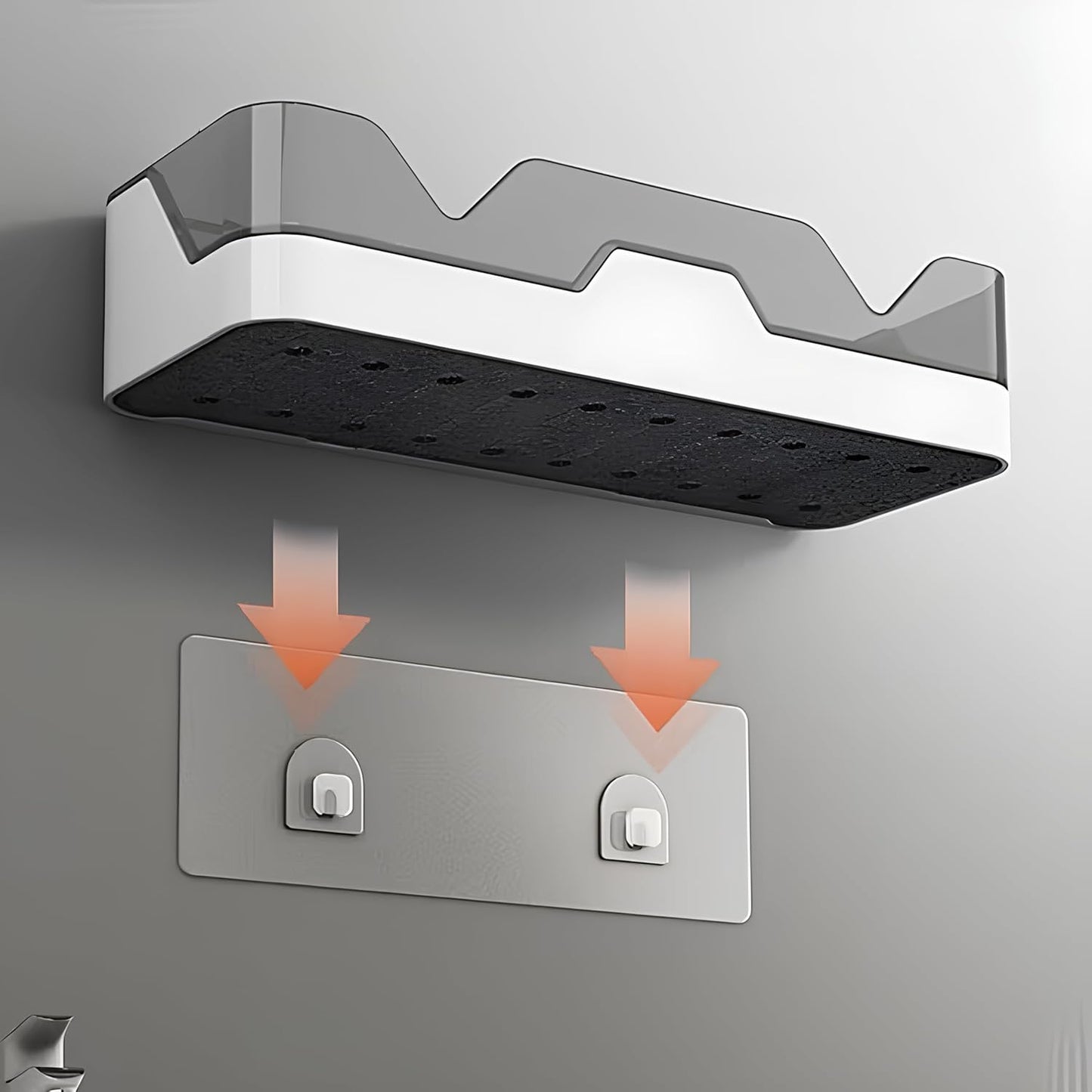 Wall Mounted Bathroom Shelf Organizer with Drain Tray & Strong Adhesive | No Drill Storage Rack