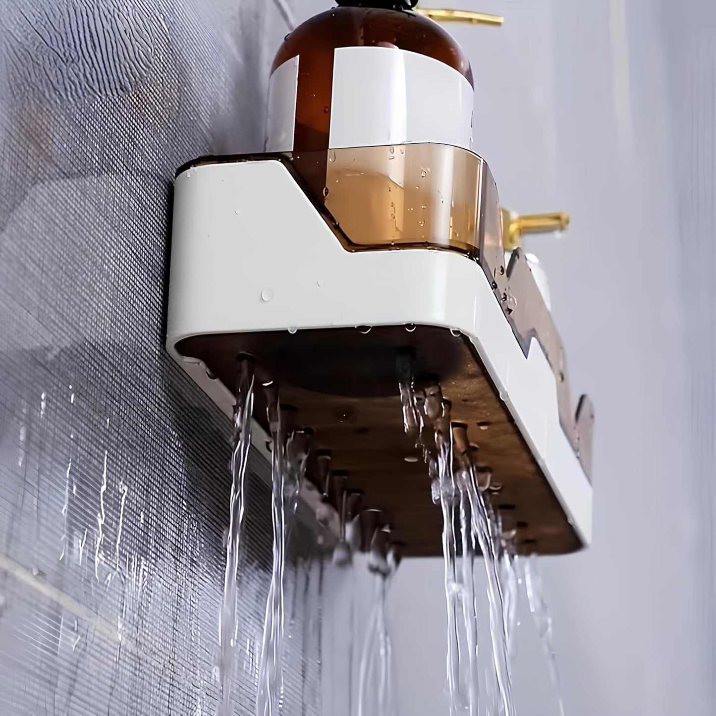 Wall Mounted Bathroom Shelf Organizer with Drain Tray & Strong Adhesive | No Drill Storage Rack